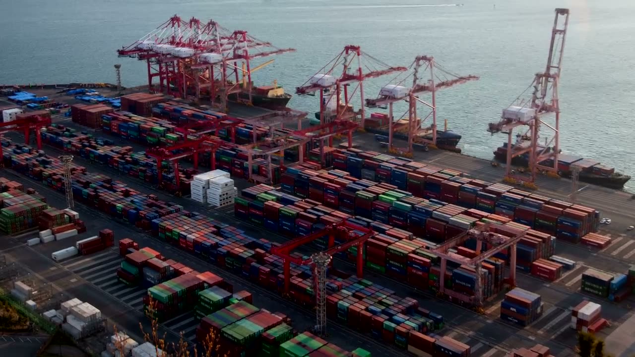 Container terminal and cranes seen from the air